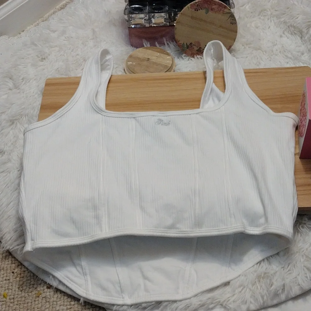 Victoria's Secret PINK Optic White Cotton Corset Bralette Size XXL 🆕 - Picture 6 of 7